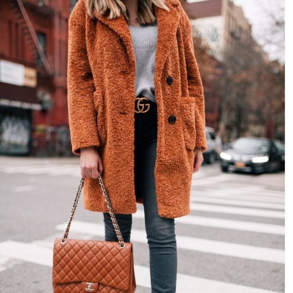 Women's Atlantic Pacific x Halogen Faux Fur Teddy Coat Long Sleeves